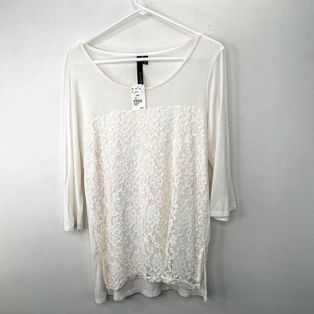 EllumiNation Nikki Parker Tunic Top M Lace Cream Ivory Lined Boho Coastal NWT
